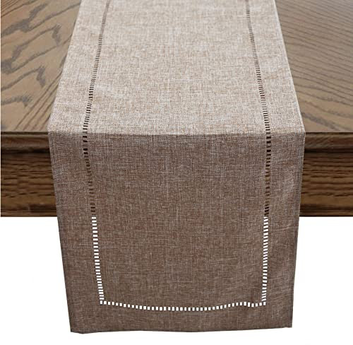 Runner da Tavolo ad Angolo Piatto Cavo in Lino Imitato Tinta Unita Striscia Centrotavola Moderno Ottima Scelta di Regali Rettangolare Decorativo per Sala da Pranzo Cucina (Beige, 32x180cm)