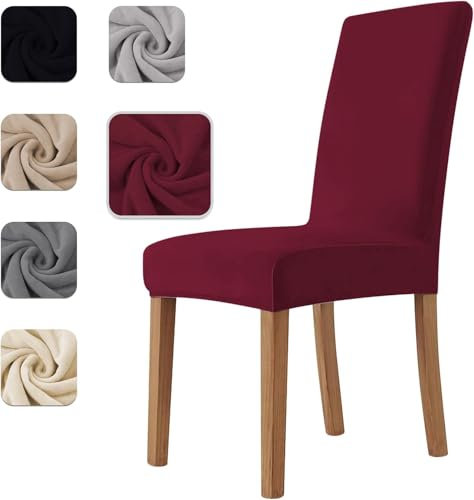 Homebliss Coprisedie con Schienale 4 Pezzi in Velluto Elasticizzati, Universale, Copri sedia Cucina Soggiorno Super Morbido Comodo Anti-Graffio - Bordeaux