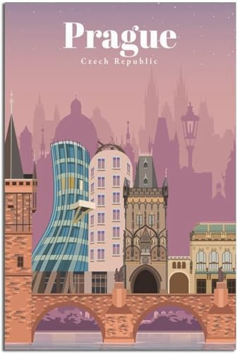 cgltd Dekorative Gemälde Prag Vintage Reiseposter, Wandposter, Gemälde, Kunstwandbild, Leinwand, Raumdekoration Ungerahmt 30x45cm