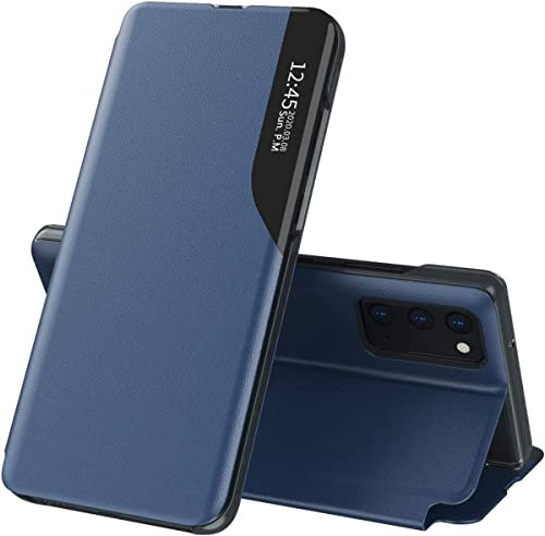 TEYYOS Smart View Hülle für Xiaomi 13T/Xiaomi 13T Pro, Premium Leder Schutzhülle mit Sichtfenster Fenster, Stilvoll Spiegel Handyhülle mit Flip Klappbarer Ständer - Blau