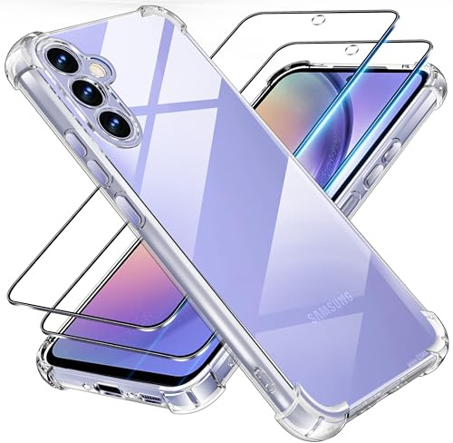 Tentoki Funda para Samsung Galaxy A54 5G, 2 Piezas Cristal Templado | Carcasa Protectora con Cojín de Aire Esquina Integrado, Antichoque, Anti-Amarillo, Transparente