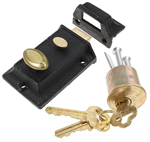 jojofuny Serratura A Doppio Cilindro in Stile Antico Con Chiavistello Per Porte Maniglia Di Sicurezza Antica Per Porte in Legno Da 35-55 Mm