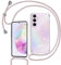 Tikgue Coque pour Samsung Galaxy A35 5G avec Cordon, Collier Coque Glitter Transparent Paillettes Etui TPU Bumper Silicone Case avec Chaîne Lanière Housse - Or Rose