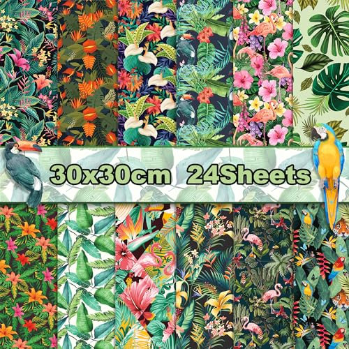 Aloha Scrapbooking-Papier, tropische Pflanzen, dekoratives Papier, doppelseitig, grün, Bastelpapier, Blätter, Kartonpapier, DIY, buntes Kartonpapier für Notizbücher, Hintergrundbedarf, 24 Blatt