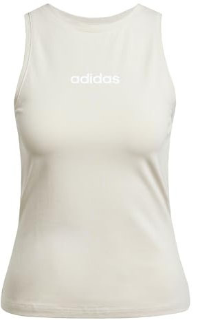 adidas Women's Essentials LINEAR Slim Cotton Tank, Wonder Alumina/White, M
