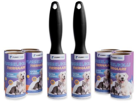 Furry Free fusselrolle tierhaare extra stark - 600 blatt fusselrollen set - fusselroller kleidung, boden usw - fusselrollen großpackung xxl 10 fusselrollen aufsätze à 60 bl. & 2 fusselrollenhalter