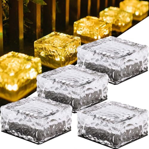 Set Solar Pflastersteine Außenleuchte,4 Solarsteine für Außen Garten Wasserfest,Bodenstrahler Solar,LED Solar Bodenleuchten,Wegbeleuchtung Wasserdicht Pflastersteine,Dekoration Lichter für Balkon,Pfad