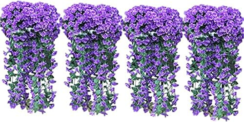 4 Stück Künstliche Blumen Kunstblumen wie echt Künstlich Hängen Veilchen | 85CM Künstliche Seidenblumen | Kunstblumen Outdoor Wetterfest | für Wand Schlechte Dekoration und Hochzeitsdeko Party