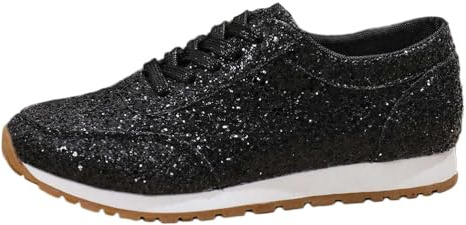 shownicer Pailletten Sneaker Damen Flache Low Glitzer Schuhe Bequeme Atmungsaktiv Schnürer Sportschuhe Turnschuhe Outdoor Laufschuhe