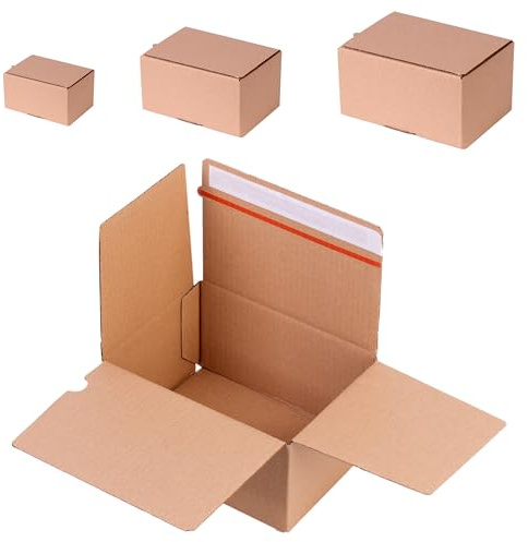 Automatik Faltkarton mit Selbstklebestreifen und Aufreißfaden I optimaler und stabiler Versandkarton für Geschenk, Pakete oder Päckchen I (50, XS - 200 x 100 x 100 mm)