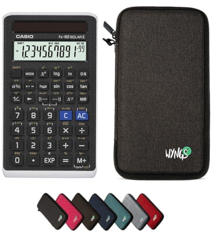 Casio fx-82 Solar II inkl. WYNGS Schutztasche Dunkelgrau - Wissenschaftlicher Taschenrechner - Basic Set