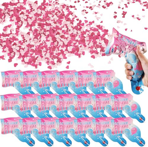 Joycabin 20 Stück Gender Reveal Konfettikanone, Konfetti Pistolen Set, 100% Biologisch Abbaubar Konfetti Für Geschlecht Verkünden, Baby Junge Mädchen Gender Reveal Partybedarf (Rosa)