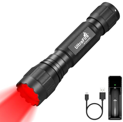 UltraFire Rotlicht LED Taschenlampe 620-630nm, 10W Single Mode Rotes Licht Taschenlampe, 200 Meter Rotes Jagdlicht für Nachtjagd, Nachtbeobachtung, Astrofotografie WF-501R PRO