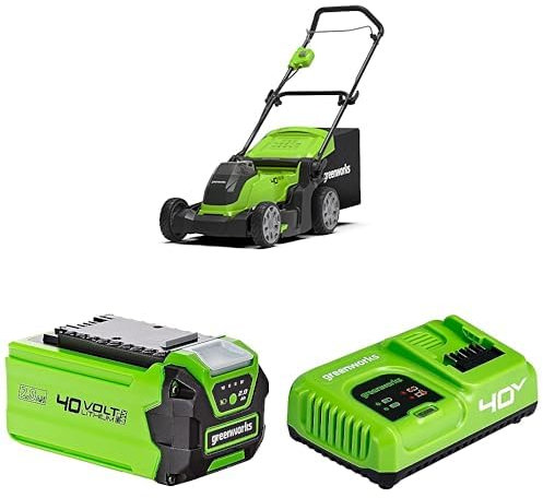 Greenworks G40LM41 Cordless Lawnmower - 41cm Cut Width, 2x 40V Batteries + Charger for Lawns Up to 500m²