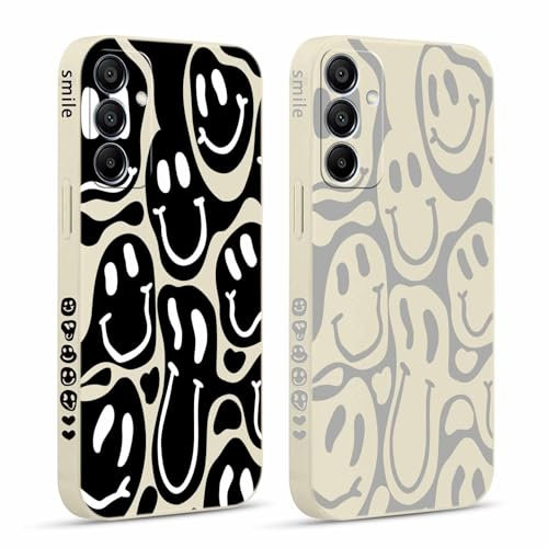 Pnakqil 2 stück Handyhülle für Samsung Galaxy A15 4G /A15 5G,Hülle Lustiges Verdrehtes Lächeln Face Design Grimace Bemaltes Muster Aesthetic Mädchen Silikon Schutzhülle Tasche Schön Kameraschutz Case