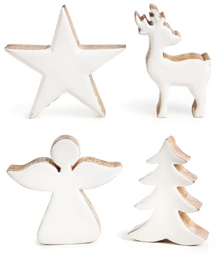 Logbuch-Verlag Weihnachtsfiguren Set aus Holz 4 Stück Engel Baum Rentier Stern Weihnachten Dekoration zum Hinstellen