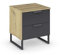 Rauch Möbel Dark&Wood by Aditio Nachttisch, Nachtkommode, Schlafzimmermöbel, Nachttisch, 2 Schubladen, Soft-Close,Kufenfuß, Farbe Grau metallic/Eiche Artisan, Schwarz, Holz, 47x54x42cm