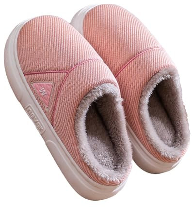 Pantoufles en peluche pour homme et femme - En peluche - Chaudes - En feutre - Confortables - Unisexe - Fermeture - Semelle plate, Rose, 38 EU