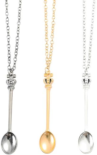 DAZISEN 3 Pieces Spoon Necklaces Set - Antique Style Spoon Necklace Charms Vintage Mini Pendant Spoon Necklace Jewelry Accessory for Women Girl Fancy Dress Party Favors