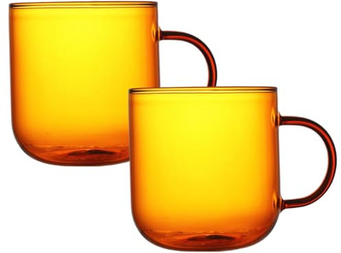 2PCS Glass Coffee Mugs 350ml Heat Resistance Glass Mug Set with Anti-Scalding Handle Easy to Clean Large Opening Coffee Mugs for Tea, Milk and Hot Chocolate Glass Mug Coffee Mugs Tea Cup