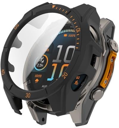 Miimall Funda a escala para Garmin Fenix 8 51 mm AMOLED, cubierta rígida de policarbonato con protector de pantalla de vidrio templado, funda de protección completa para Garmin Watch Fenix 8 51 mm