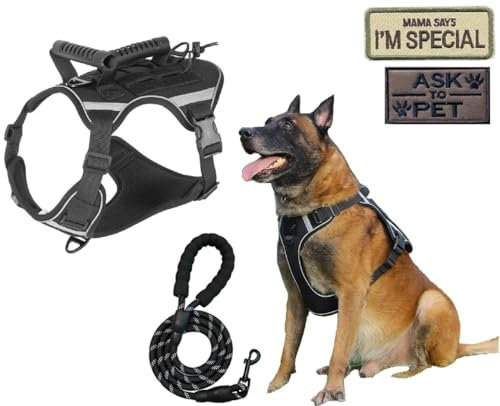 ZHHSUNY Taktisches Hundegeschirr für mittelgroße und große Hunde, verstellbar, Militär, strapazierfähig, kein Ziehen, Hundegeschirr mit Griff und gestickten Emblem-Aufnähern, für Training, Jagd,