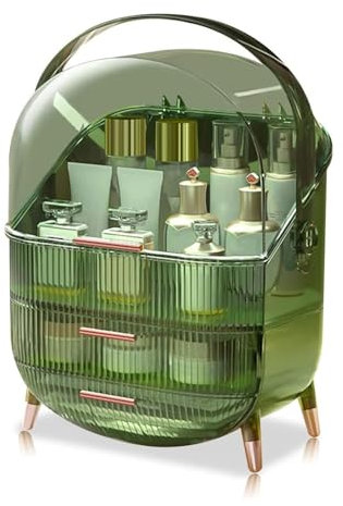 Neo Pink Three Layer Cosmetic Makeup Vanity Beauty Storage Organiser Skincare Display Box Case Holder (Transparent Green)