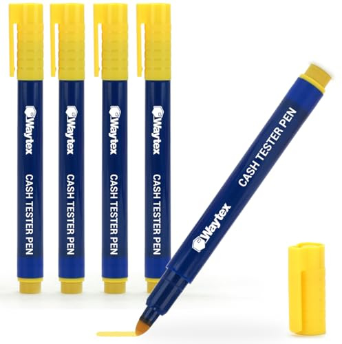 Waytex Lot de 5 Feutres Détecteurs de Faux Billets Facile et Rapide, Stylos Vérificateurs de Billets de banque, Testeurs euros et toutes monnaies
