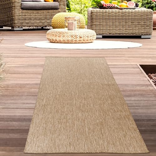 CARPETIA In- & Outdoor Teppich Beige UV-beständig Pflegeleicht 80x150 cm | Pflegeleicht, UV-beständig, wetterfest und strapazierfähig, OEKO-TEX geprüft, für Balkon, Terrasse & Wintergarten