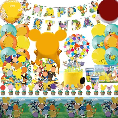 148 Geburtstagsdeko,Partygeschirr Kindergeburtstag Set,Kindergeburtstag Deko mit Happy Birthday Banner, Luftballons, Tischdecke, Party Servietten, Teller, Kinder Party Set