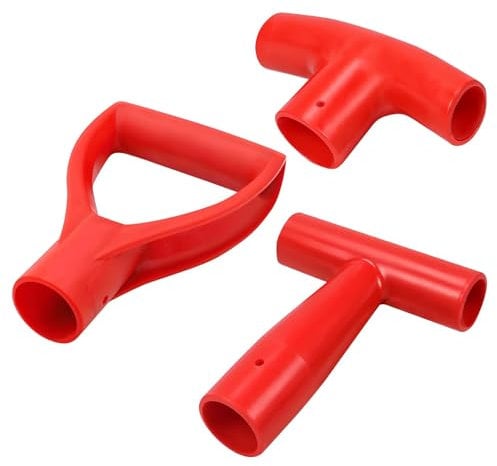 3 Pack Replacement Spade Handle D Handle & T Handle for Gardening Tools, Hand Tools, Garden Fork, Garden Spade, Hand Shovel, Durable Red Plastic, 33mm Shaft Opening, Textured Grip