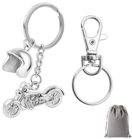 Porte-clés casque de moto - Cadeau pour hommes et femmes - Mini moto 3D et casque - Porte-clés en métal cool - Porte-bonheur - Cadeau pour conducteur, Silbrig, taille unique