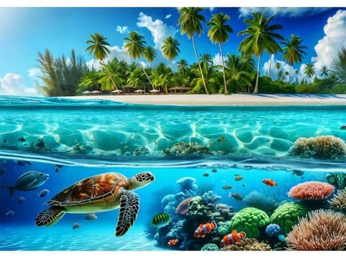 Sutinban Jigsaw Puzzles for Adults - 500 Piece Adult Puzzles Underwater Turtle Paradise with Beautiful Coral Reefs, Tropical Beaches - Puzzle Challenging Game for Adults Gifts