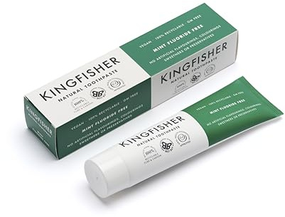 Kingfisher Natural Toothpaste Mint Fluoride-Free | Suitable for Vegetarians & Vegans | Gluten-Free & GM-Free | Ethical Consumer Best Buy | 3 x 100ml Tubes