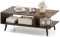COSTWAY Table Basse avec Rangement, Table de Salon avec Étagère Ouverte, Pieds en Métal Effilés, Design Géométrique en L, pour Salon, 80 x 45 x 30 cm (Brun Rustique)