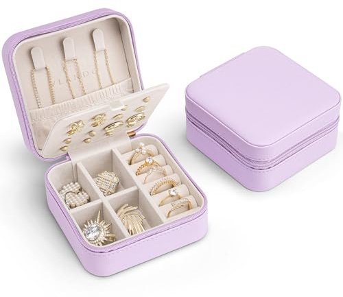 VLANDO Schmuckkästchen Reise, Schmuckaufbewahrung Klein,Geschenk für Damen | Urlaub Must Haves, Travel Essentials, Für Halsketten, Ringe, Kompakt Leicht,Weiches Samtfutter, Lila