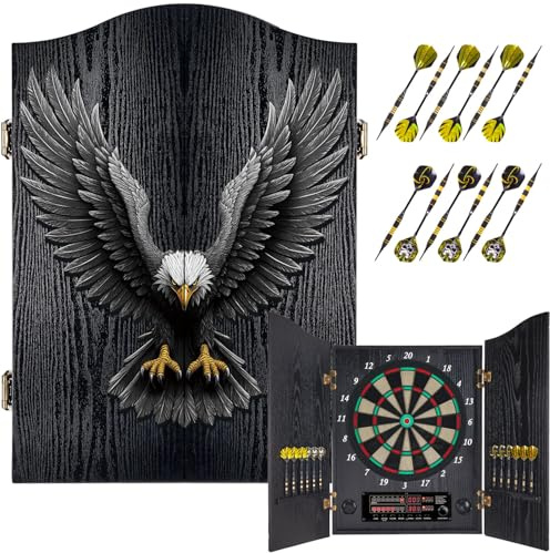 Dartscheibe Elektronisch, Dekoratives Elektronische Dartscheibe Schrank-Set | Yirinatek Soft-Tip Dartscheibe mit Auto-Scoring & Sound, 25 Spiele für 8 Spieler, 12 Pfeile+50 Ersatzspitzen, Game Room