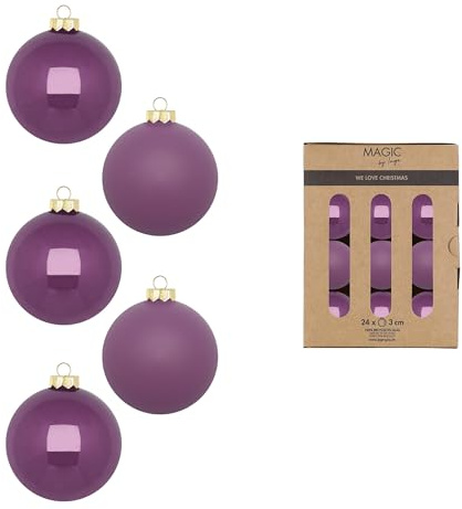 Weihnachtskugeln Glas 3cm 24 Stück - matt & glänzend - Mini Christbaumkugeln Weihnachtsbaumkugeln für Weihnachten - Christbaumschmuck & Weihnachtsbaumschmuck - Wild Mauve