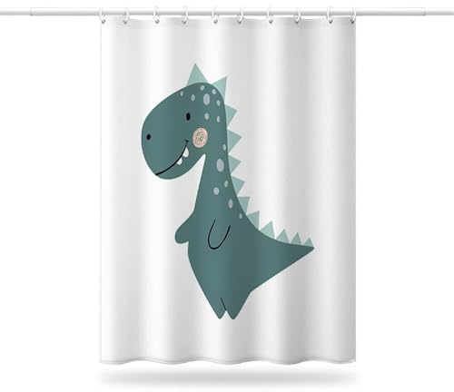 Rideau de Douche Anti Moisissure 100x200 cm, Rideau Douche Dinosaures de Dessin Animé Imperméable Tissu Polyester Lavable Animaux Rideaux de Baignoire avec Crochets pour Salle de Bain (LB742)