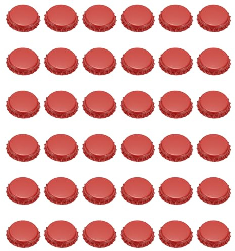 sourcing map 108 tappi per bottiglie di birra assorbenti, 32 mm, tappi a corona per bibite, birra, vino, bottiglie di vetro per birra fatta in casa, ciondoli fai da te o album di ritagli, rosso