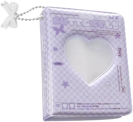 Small Photo Album 40 Pockets, 3 Inch Photocard Binder, Love Heart Hollow Photo Card Holder Portable Collector Book for Pictures, Business Cards, Tickets, Bank Cards