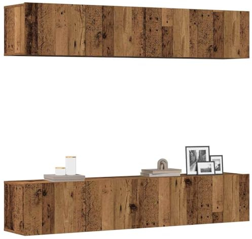 Nqyjm Hanging TV Stand with Compartments Wall TV Cabinets Set of 4 Old Wood Engineered Wood Bench TV Wall TV Table Floating TV Wall Cabinet for Living Room