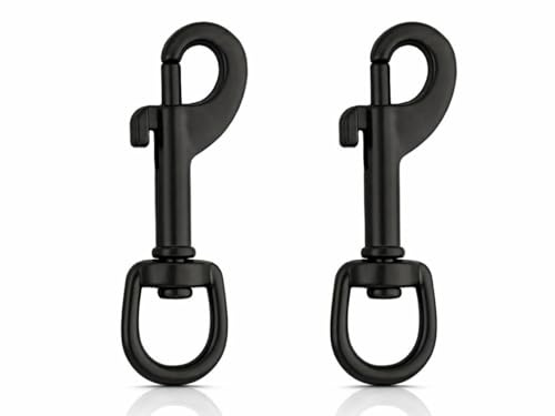 2 Stück Karabiner-Haken in schwarz matt - Gr. mittel, 70mm - Bolzenkarabiner mit Drehgelenk für Hunde-Leine - Wirbelkarabiner