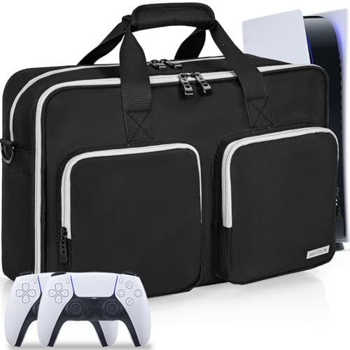 AKOZLIN Full Padded Carrying Travel Bag Compatible with PS5/PS5 Pro Console Monitor,Headset,Game,Charger & Accessories Storage Case [Video Game] Black
