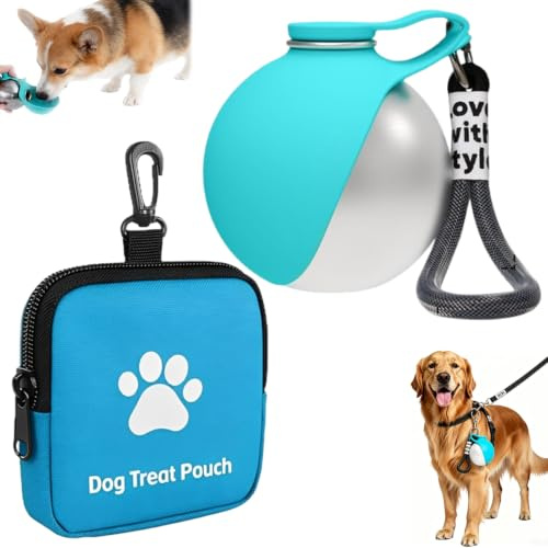 2 Pcs Dog Water Bottle, Dog Travel Water Bottle, Portable Dog Water Bottle With Bowl, Water Bottle For Dogs Walking And Outdoor Adventures, Two-Tone Blue Set For Small Pets