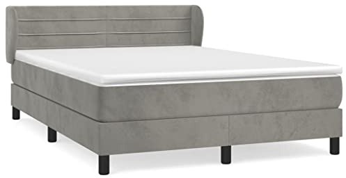 QJBSAVVA Boxspringbett 140x190 cm Hellgrau mit Matratze - Komplettbett aus Samt mit Höhenverstellbarem Kopfteil und Topper, Modernes Polsterbett für Schlafzimmer und Gästeräume