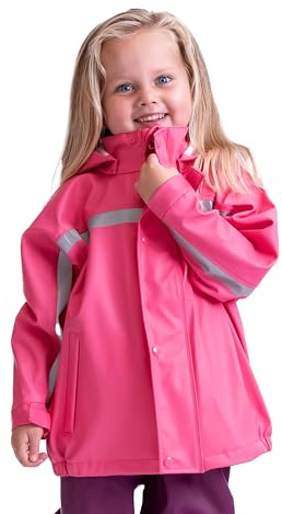 BMS Kinder Regenjacke, SoftSkin, Wasserdicht | Strapazierfähige, wasserdichte Jacke mit abnehmbarer Kapuze für Kindergarten, Schule und Outdoor