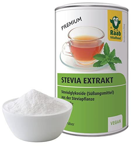 Raab Vitalfood Stevia-Extrakt, leicht zu dosieren, vegan, Tafelsüße, Zucker-Ersatz, Süßungsmittel, Steviaglycoside aus der Steviapflanze, 1er Pack (50 g Dose)