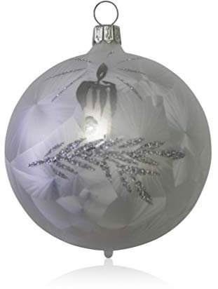 Lauschaer Glas Christbaumkugeln Eislack weiß mit Kerze 4 Stück d 10cm Christbaumschmuck Weihnachtsbaumschmuck mundgeblasen, handdekoriert