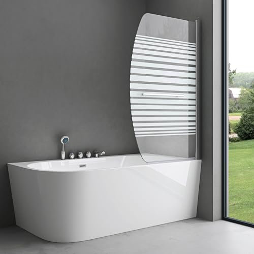 doporro Parete per Vasca Sopravasca da Bagno Doccia 95 x 140 cm Pannello Curvo Girevole 180° in Vetro Temperato 6mm Serigrafato con Maniglia Portasciugamani Montaggio Reversibile Cortona112S